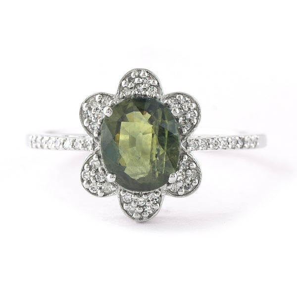 1.70 Ct Oval Mixed Cut Natural Green Sapphire 950 Platinum Ring