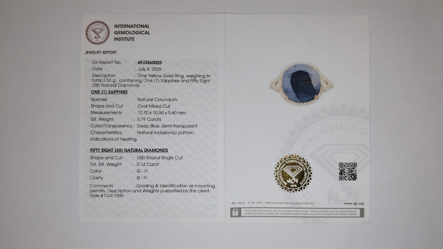 6.93 Ct Oval Mixed Cut Natural Corundum Sapphire 14K Gold Ring