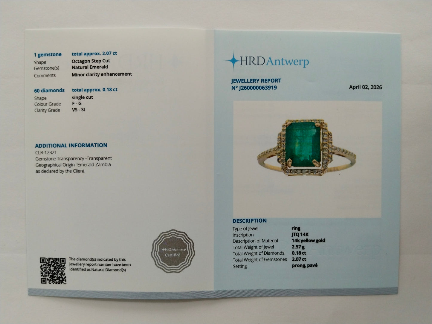 2.25 Ct Octagon Step Cut Natural Emerald 14K Gold Ring