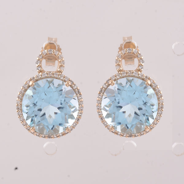 9.77 Ct Round Blue Topaz 9K Gold Earrings