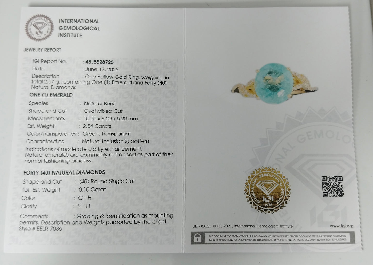 2.64 Ct Oval Mixed Cut Natural Beryl Emerald 14K Gold Ring