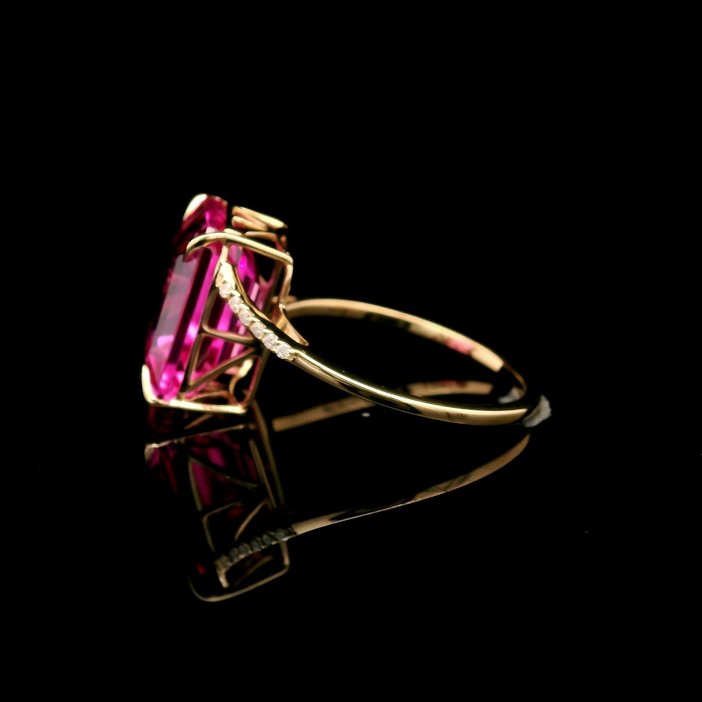8.33 Ct Emerald Cut Lab Grown Pink Sapphire 14K Gold Ring