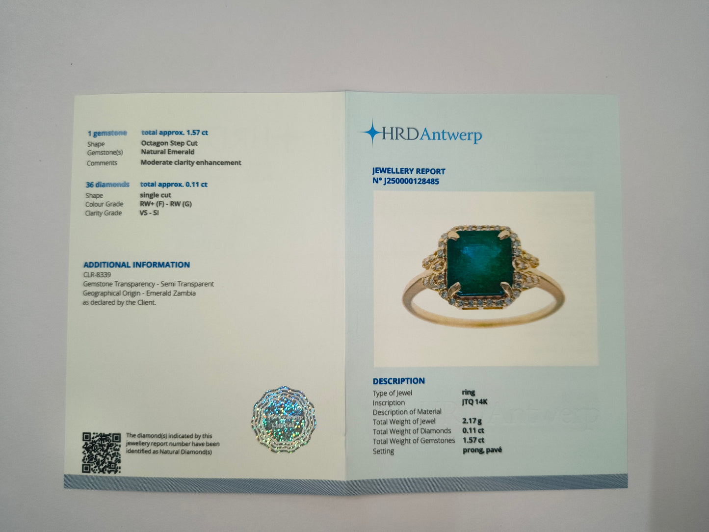 1.68 Ct Octagon Natural Emerald 14K Gold Ring