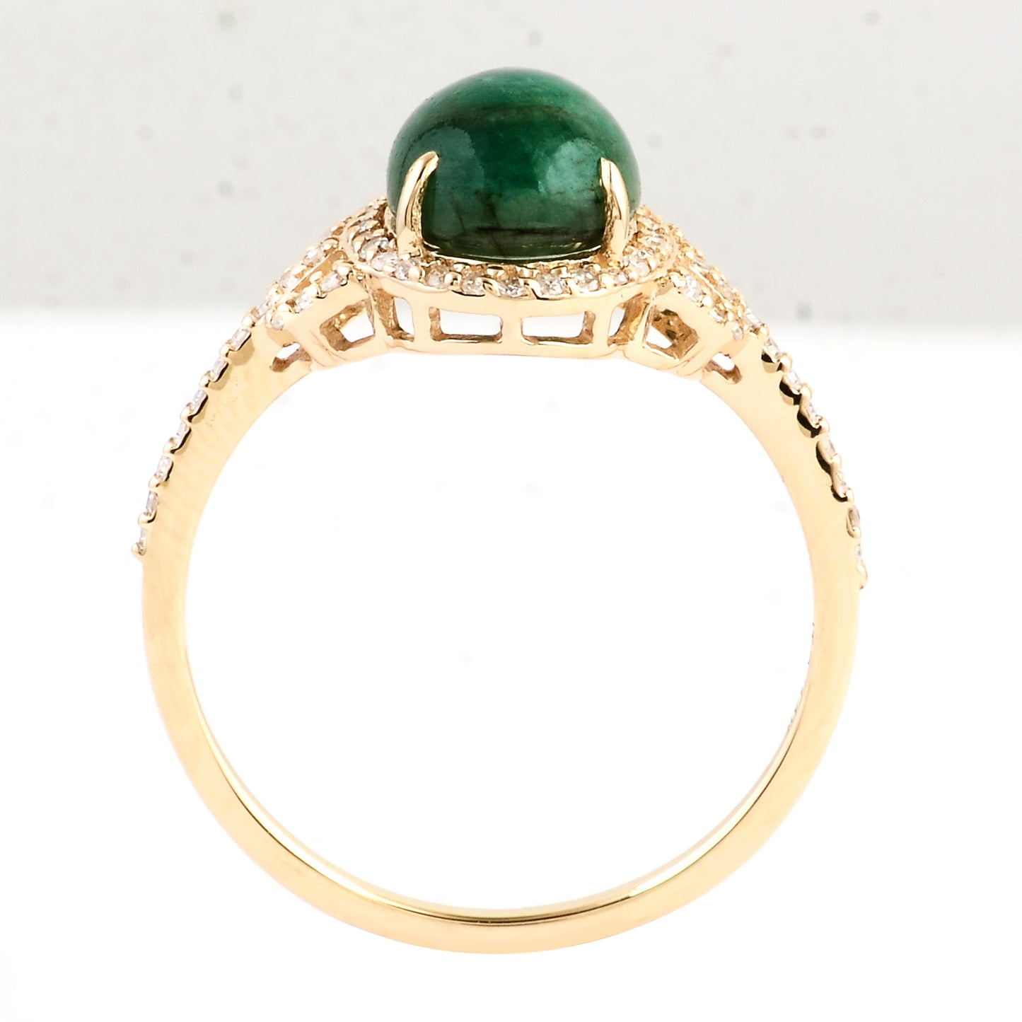 2.43 Ct Oval Cabochon Natural Beryl Emerald 14K Gold Ring