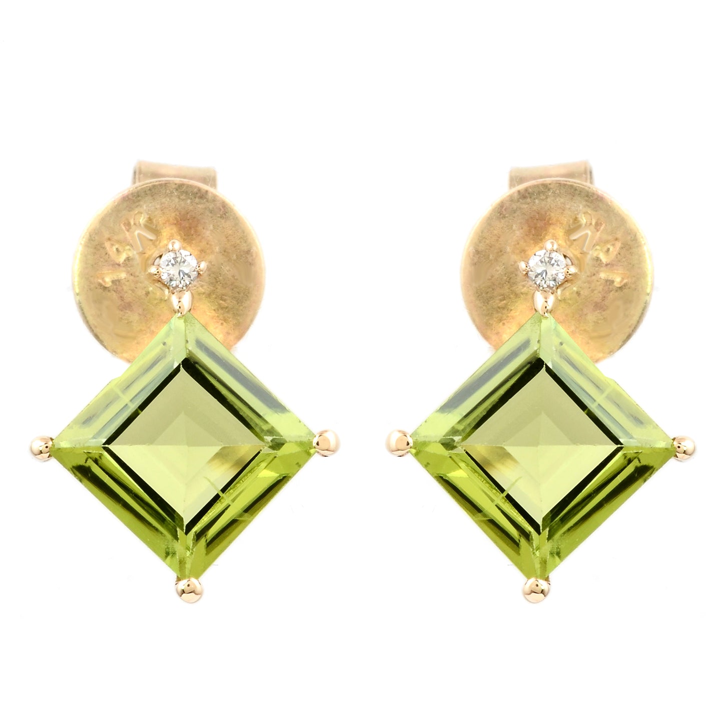 2.11 Ct Square Step Cut Natural Peridots 14K Gold Earrings