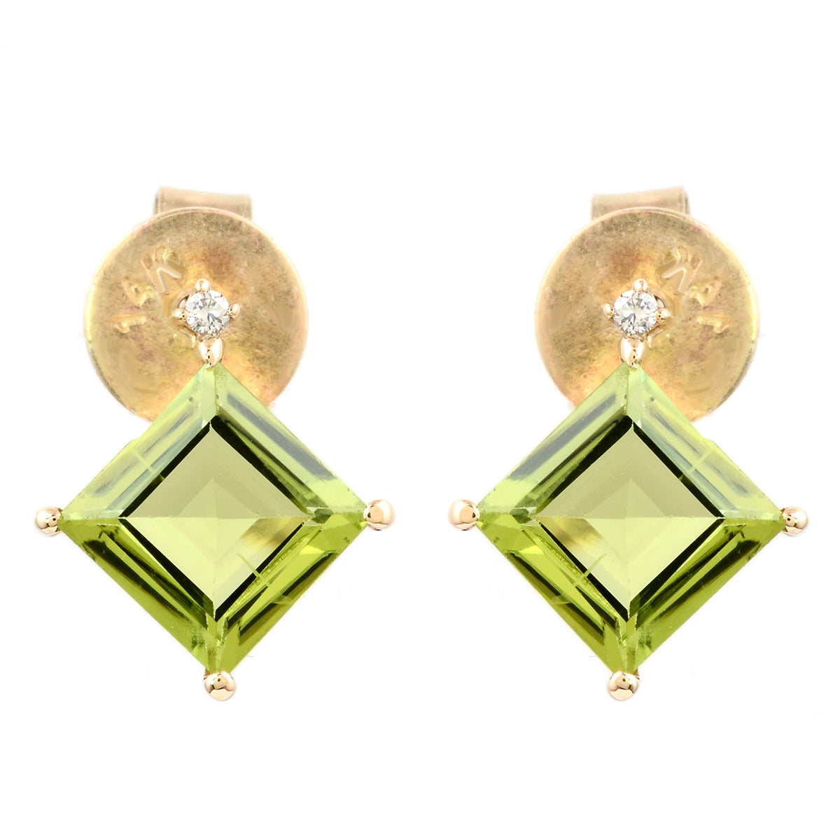 2.11 Ct Square Step Cut Natural Peridots 14K Gold Earrings