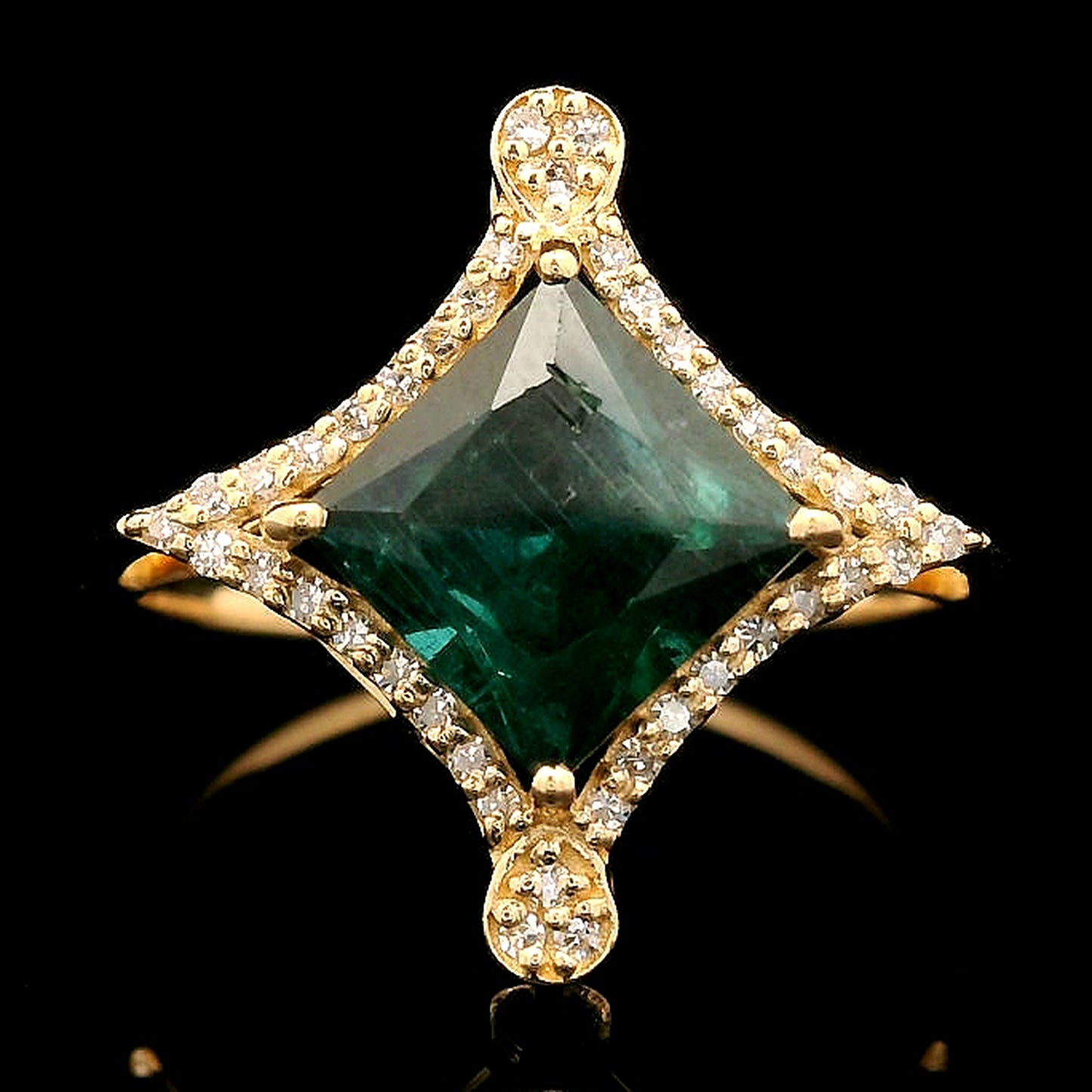 2.15 Ct Square Step Cut Natural Tourmaline 14K Gold Ring