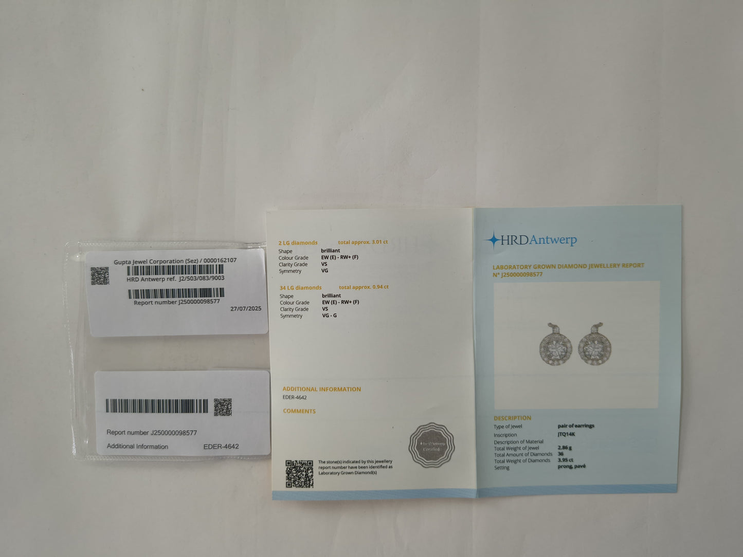 3.95 Carats Lab Grown Diamond 14K Gold Earrings