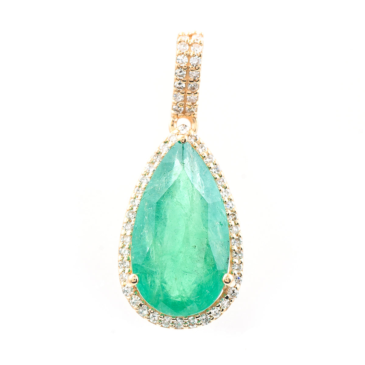 3.34 Ct Pear Mixed Cut Natural Emerald 14K Gold Pendant