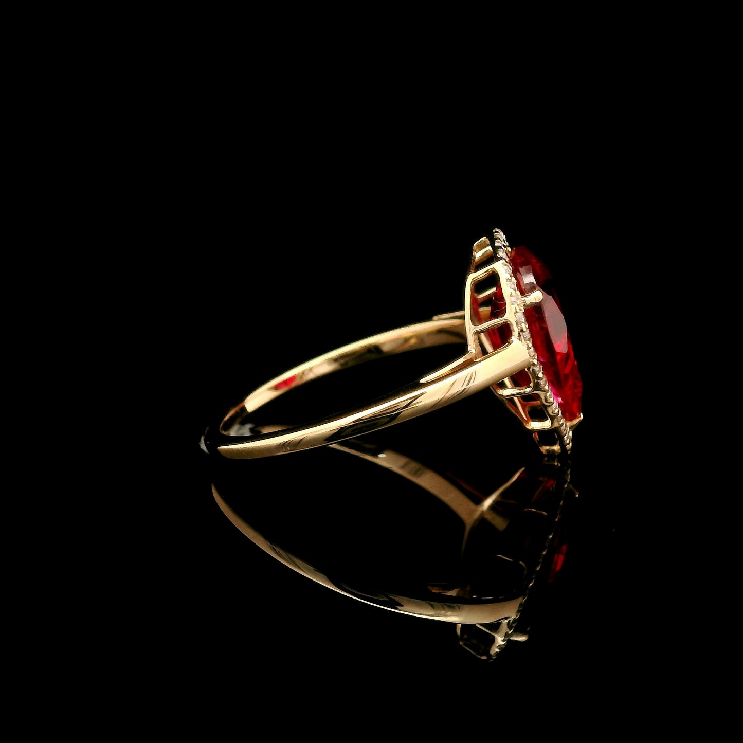 3.20 Ct Pear Mixed Cut Lab Grown Ruby 14K Gold Ring