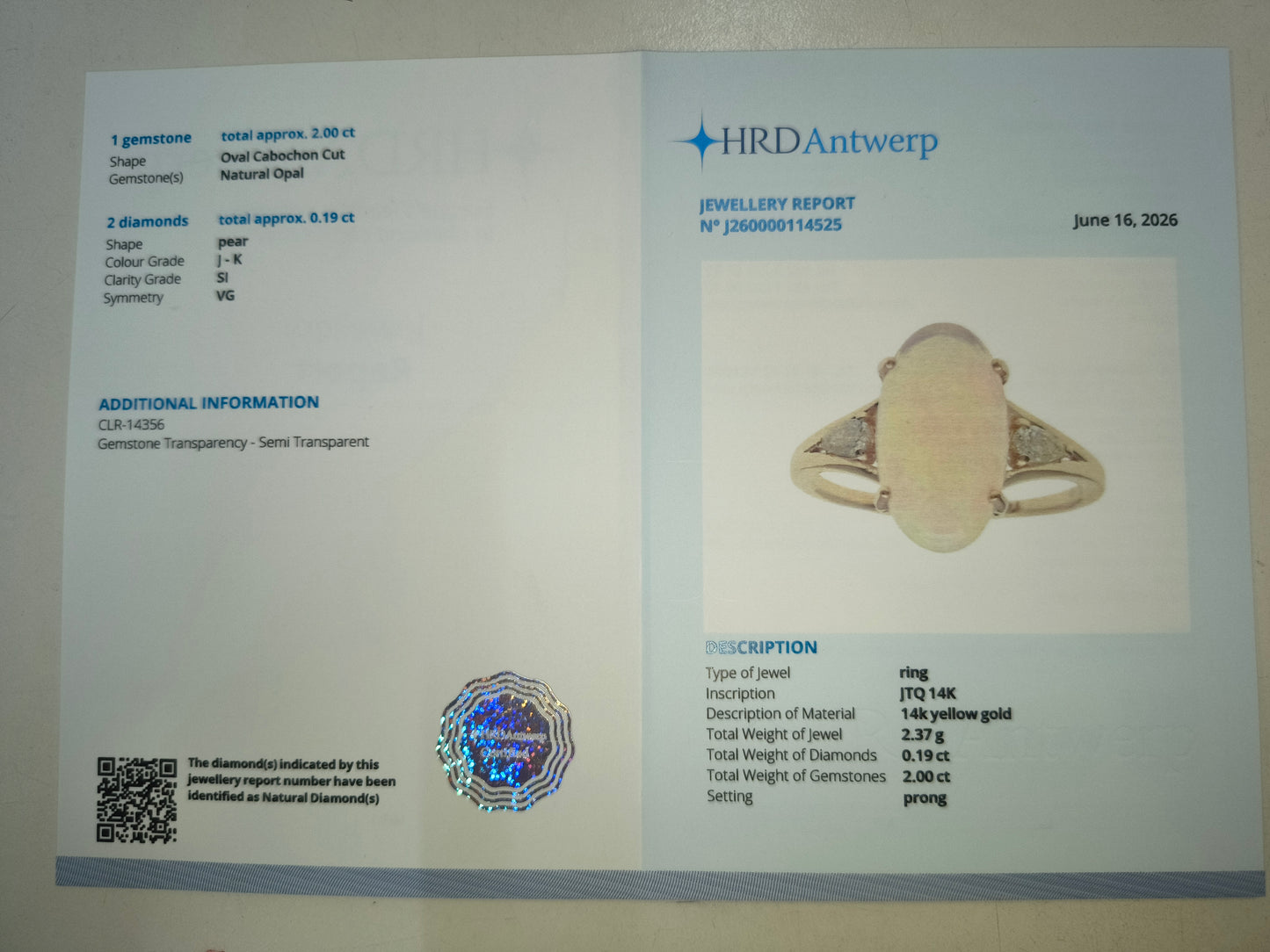 2.19 Ct Oval Cabochon Cut Natural Opal 14K Gold Ring