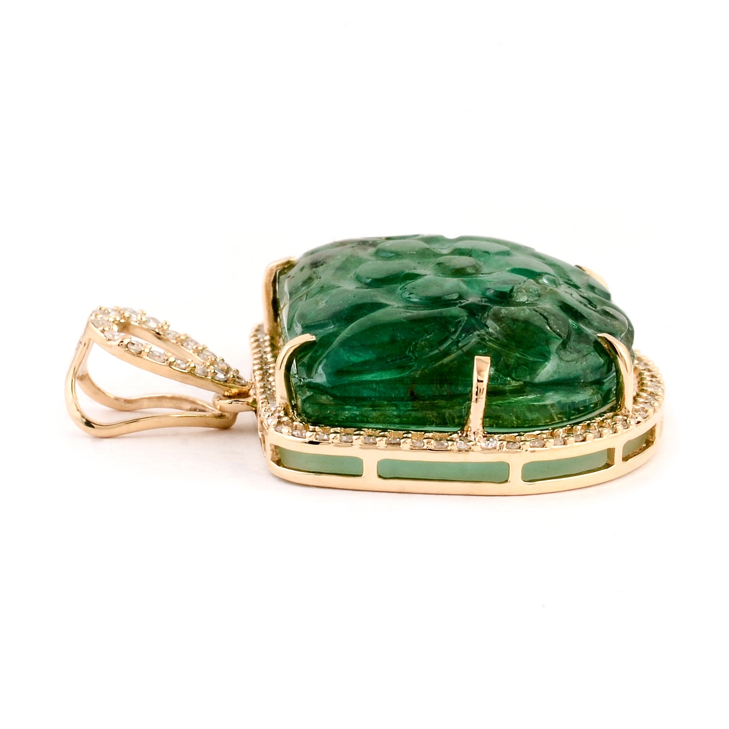 15.29 Ct Fancy Carving Emerald 14K Gold Pendant