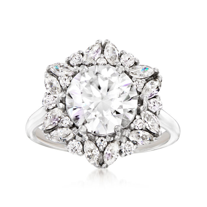 5.37 ct. t.w. Moissanite Hexagonal Ring in Sterling Silver. Size 7