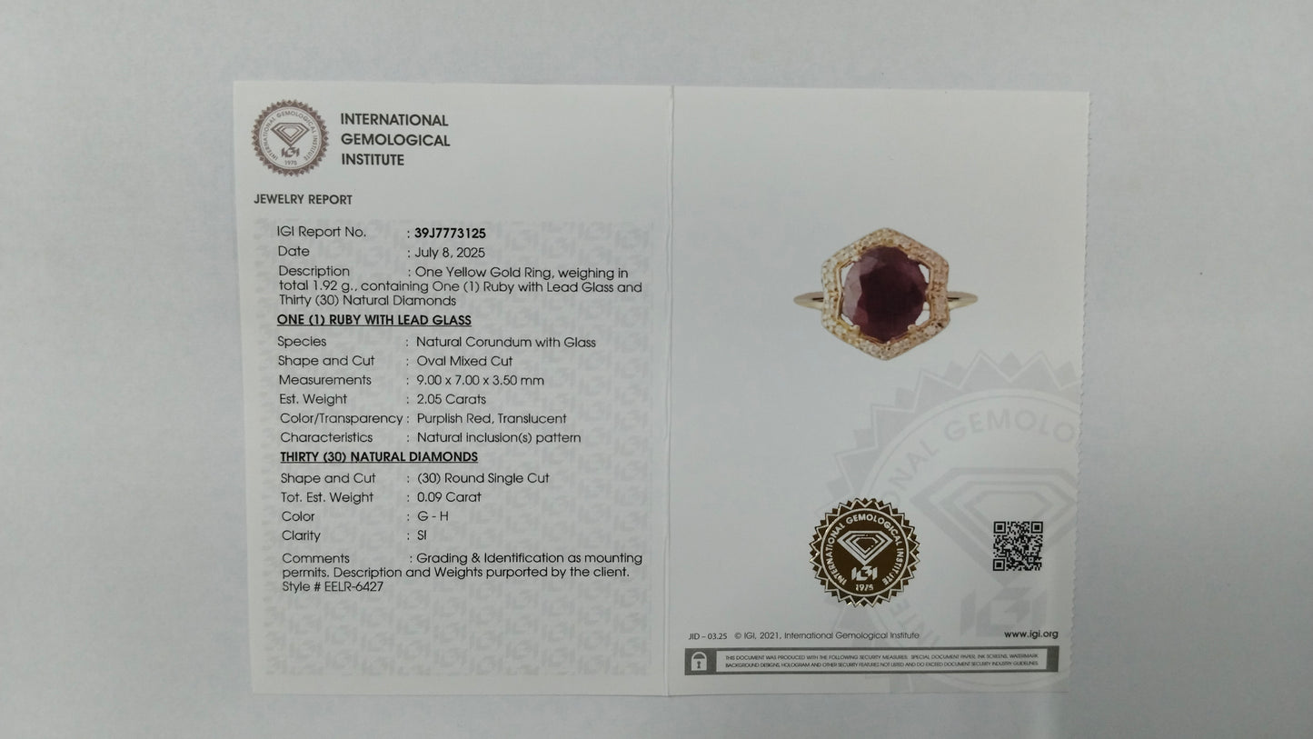 2.14 Ct Oval Mixed Cut Natural Corundum Ruby 14K Gold Ring