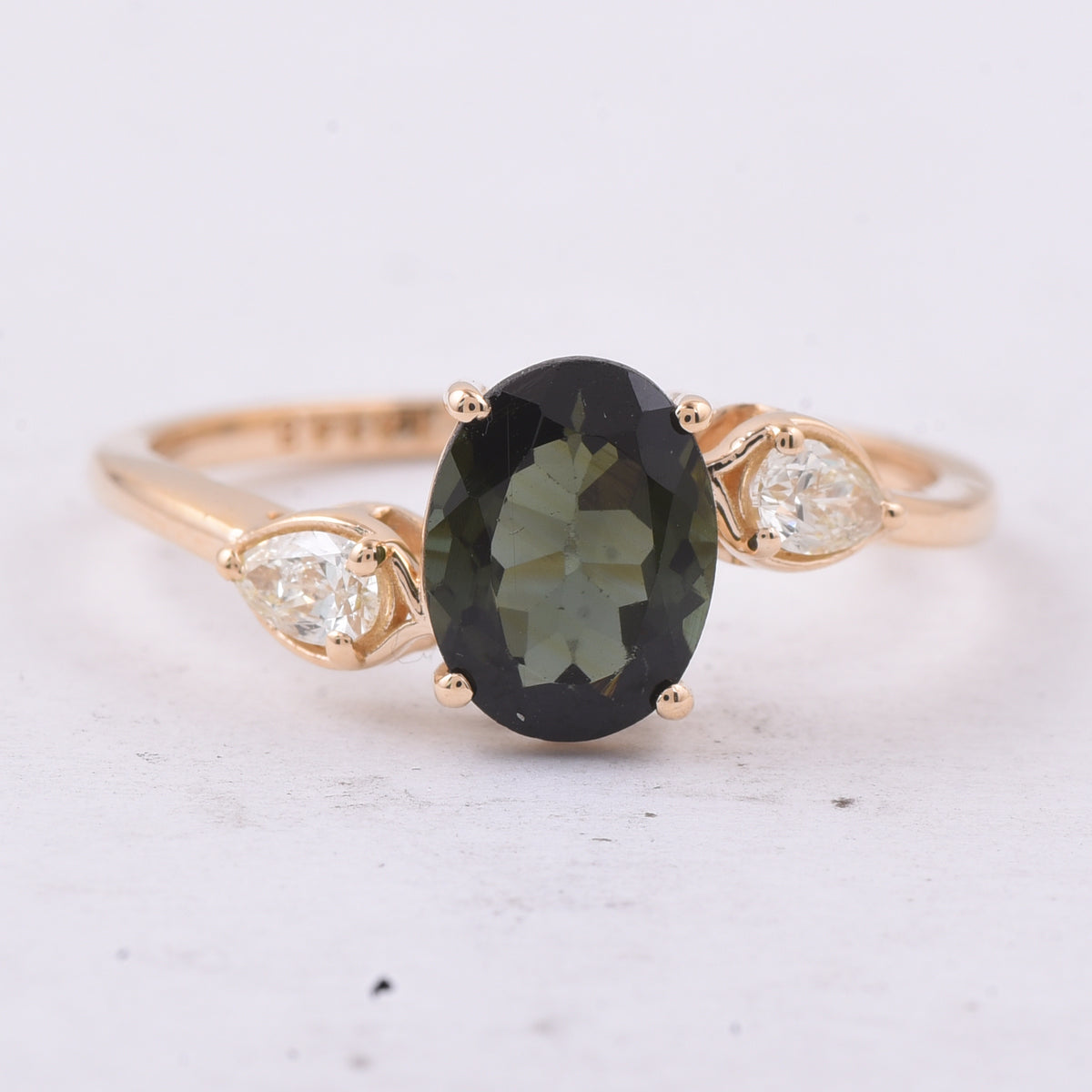 1.57 Ct Oval Natural Green Tourmaline 14K Gold Ring