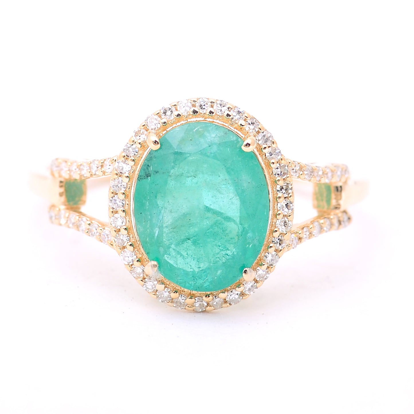 2.00 Ct Oval Mixed Cut Natural Emerald 14K Gold Ring