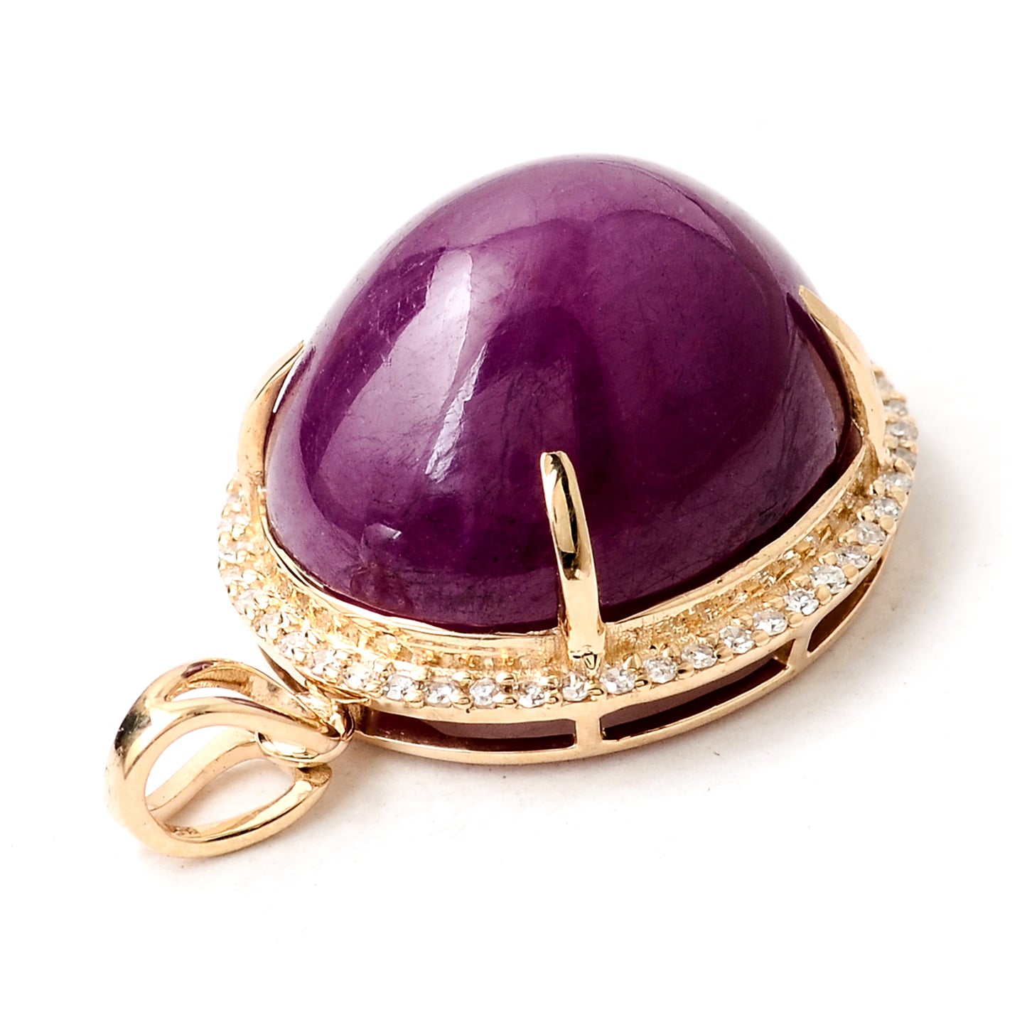 18.41 Ct Oval Cabochon Natural Corundum Ruby 14K Gold Pendant
