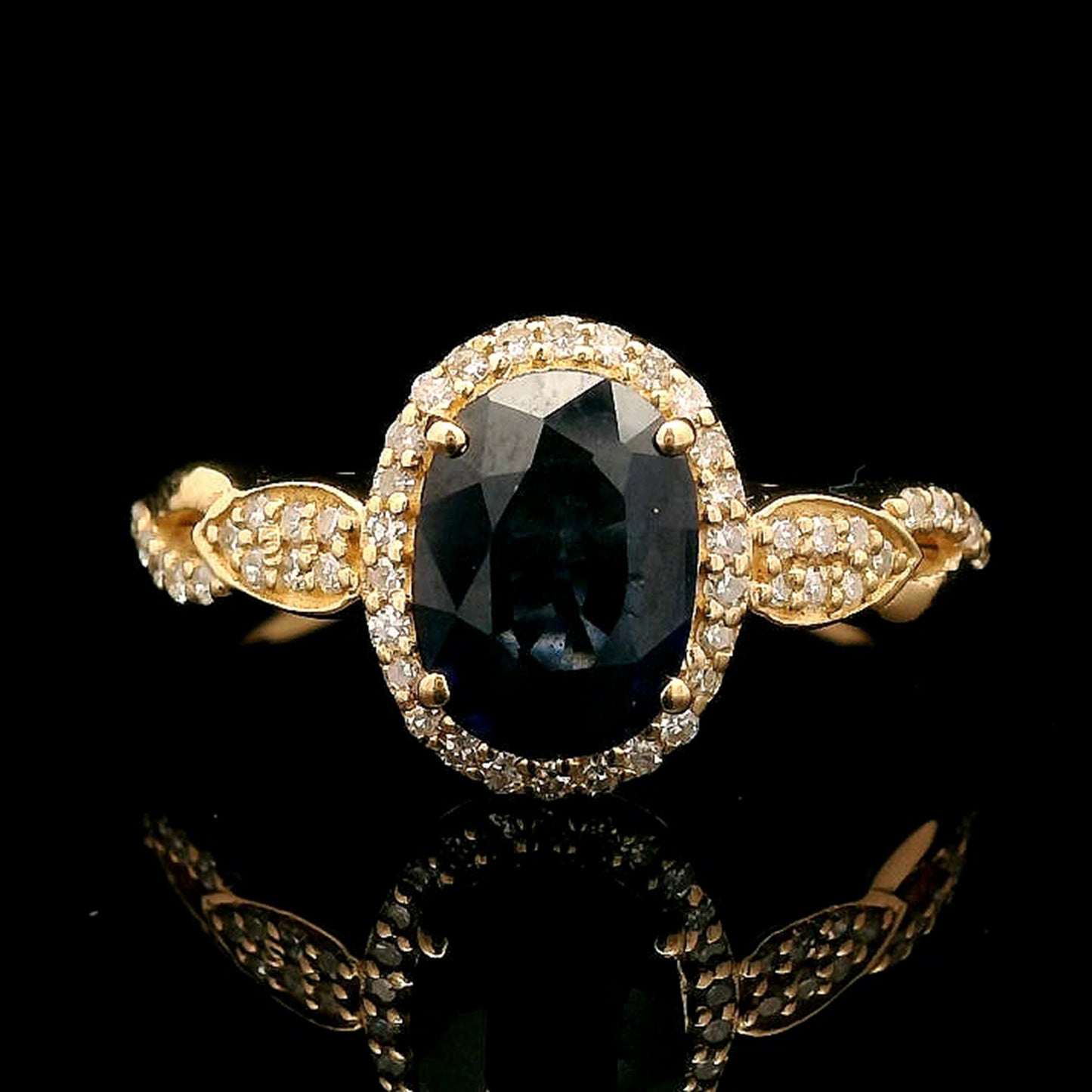1.55 Ct Oval Mixed Cut Natural Sapphire 14K Gold Ring