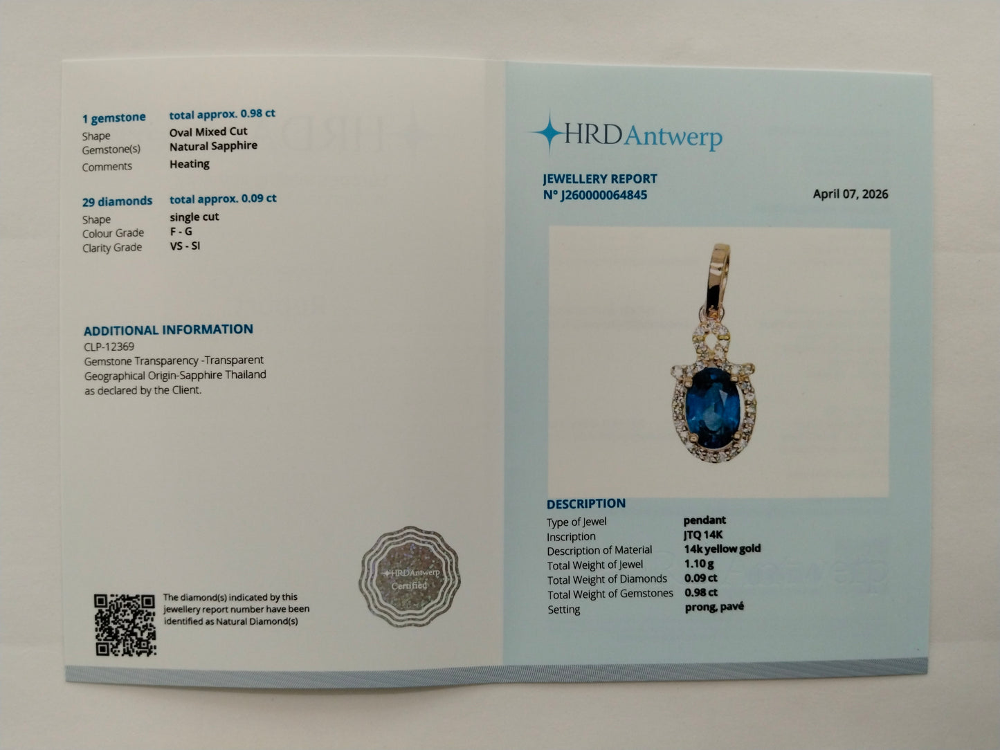 1.07 Ct Oval Mixed Cut Natural Sapphire 14K Gold Pendant