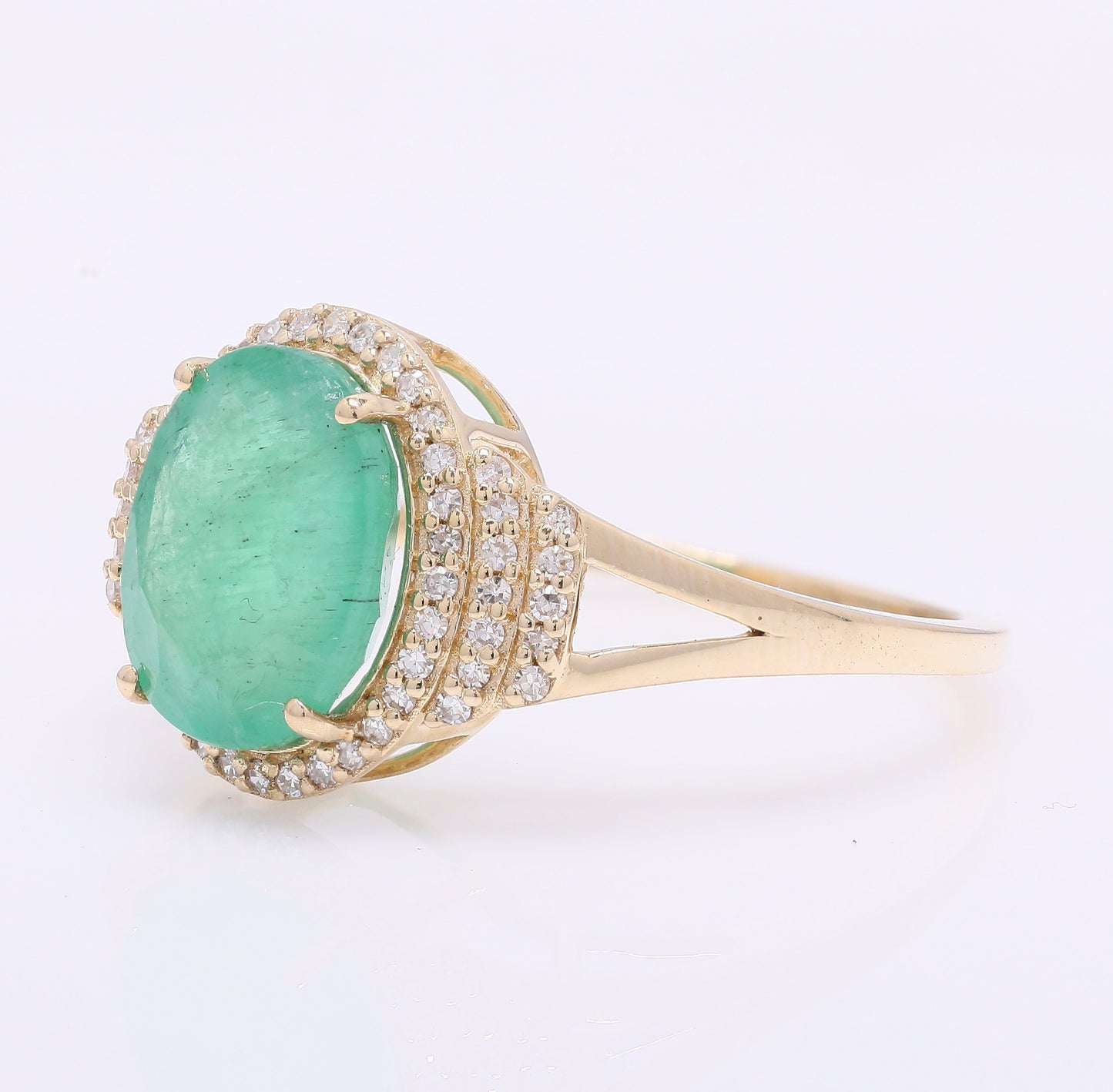 2.91 Ct Oval Mixed Cut Natural Emerald 14K Gold Ring