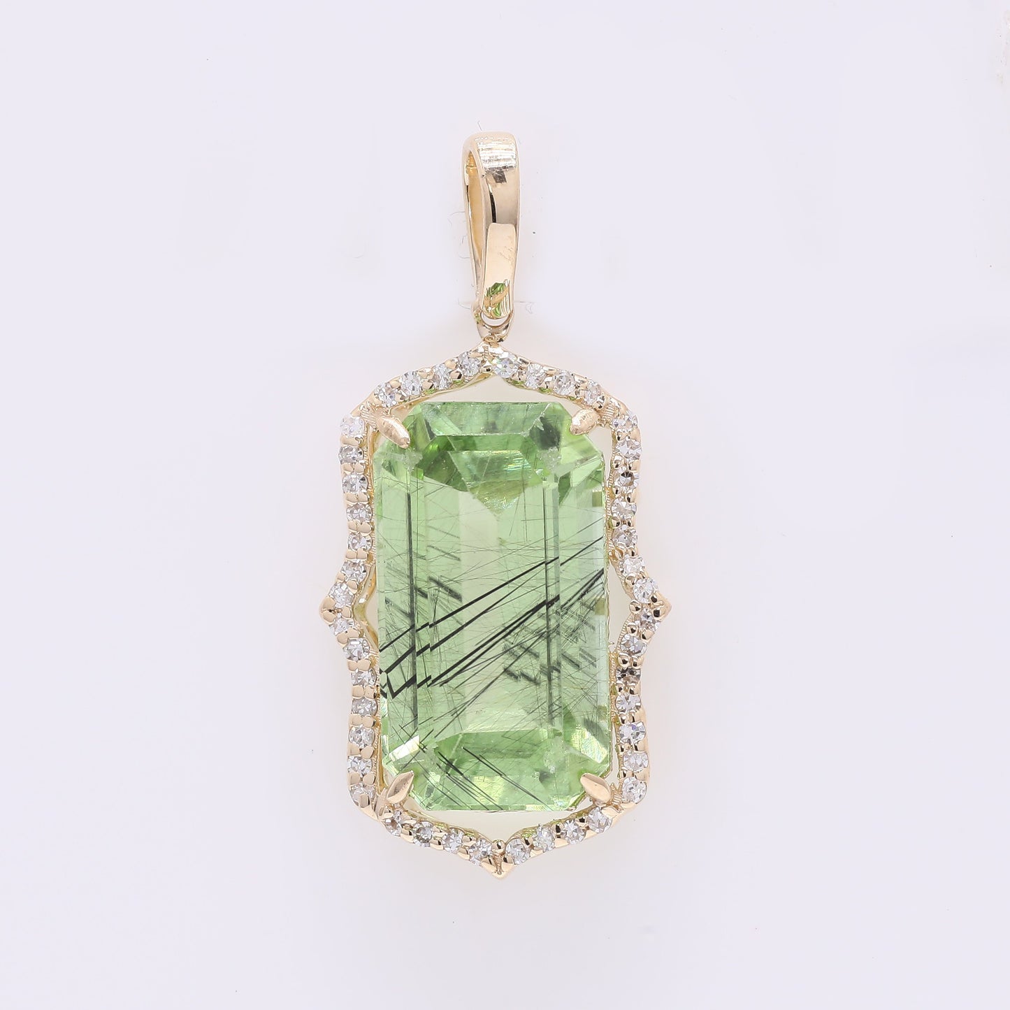 6.24 Ct Octagon Step Cut Natural Peridot 14K Gold Pendant