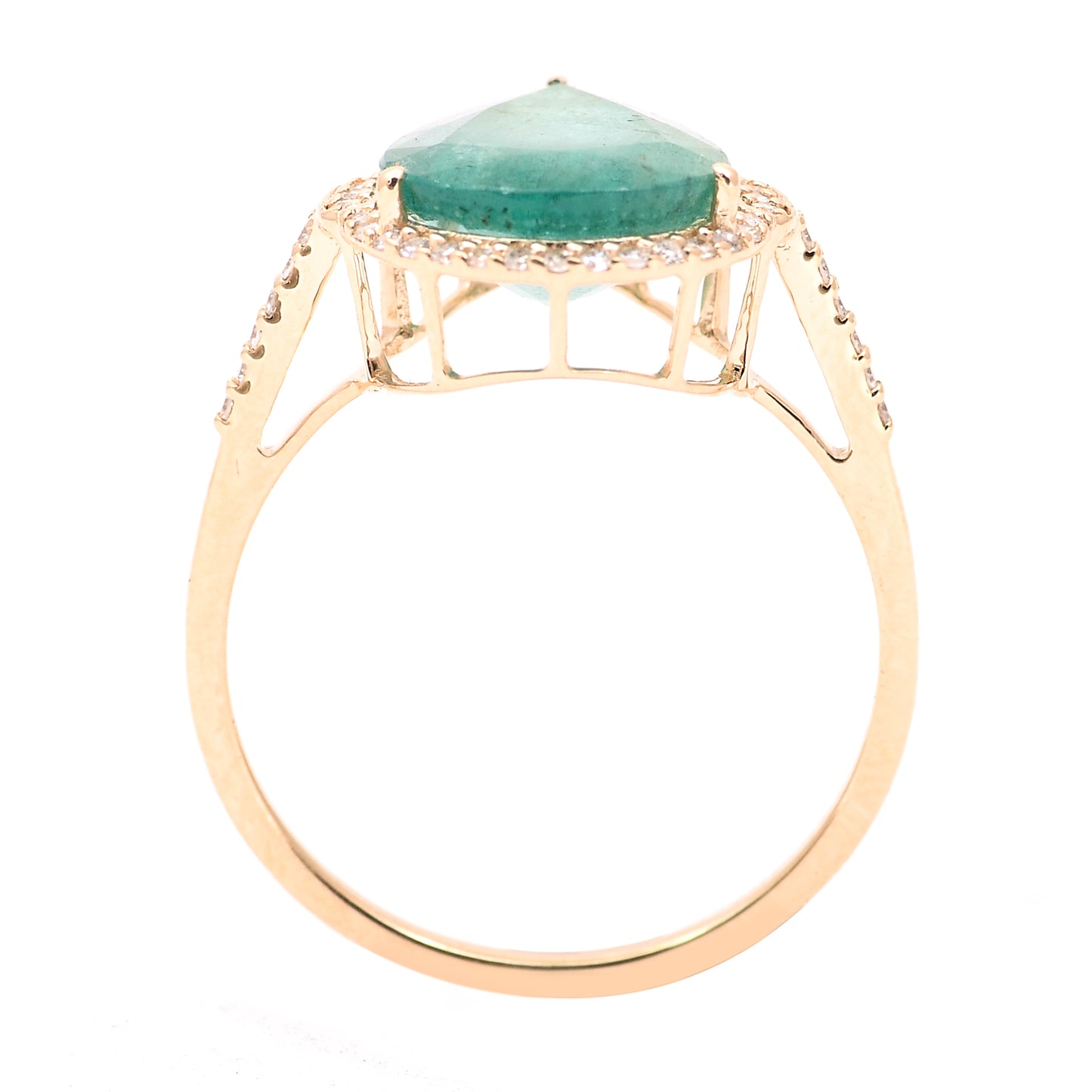 3.24 Ct Pear Mixed Cut Natural Emerald 14K Gold Ring