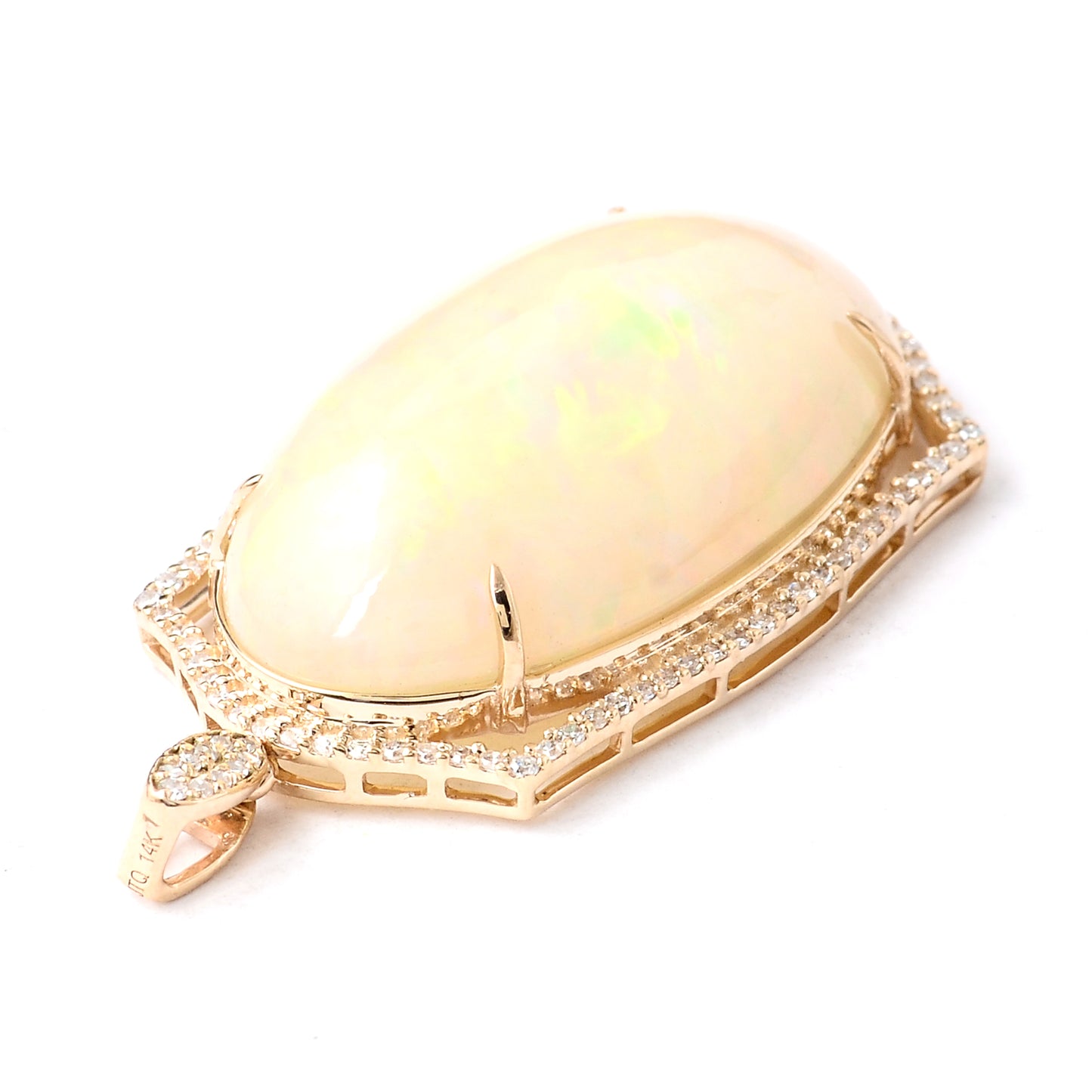 17.03 Ct Oval Cabochon Natural Opal 14K Gold Pendant
