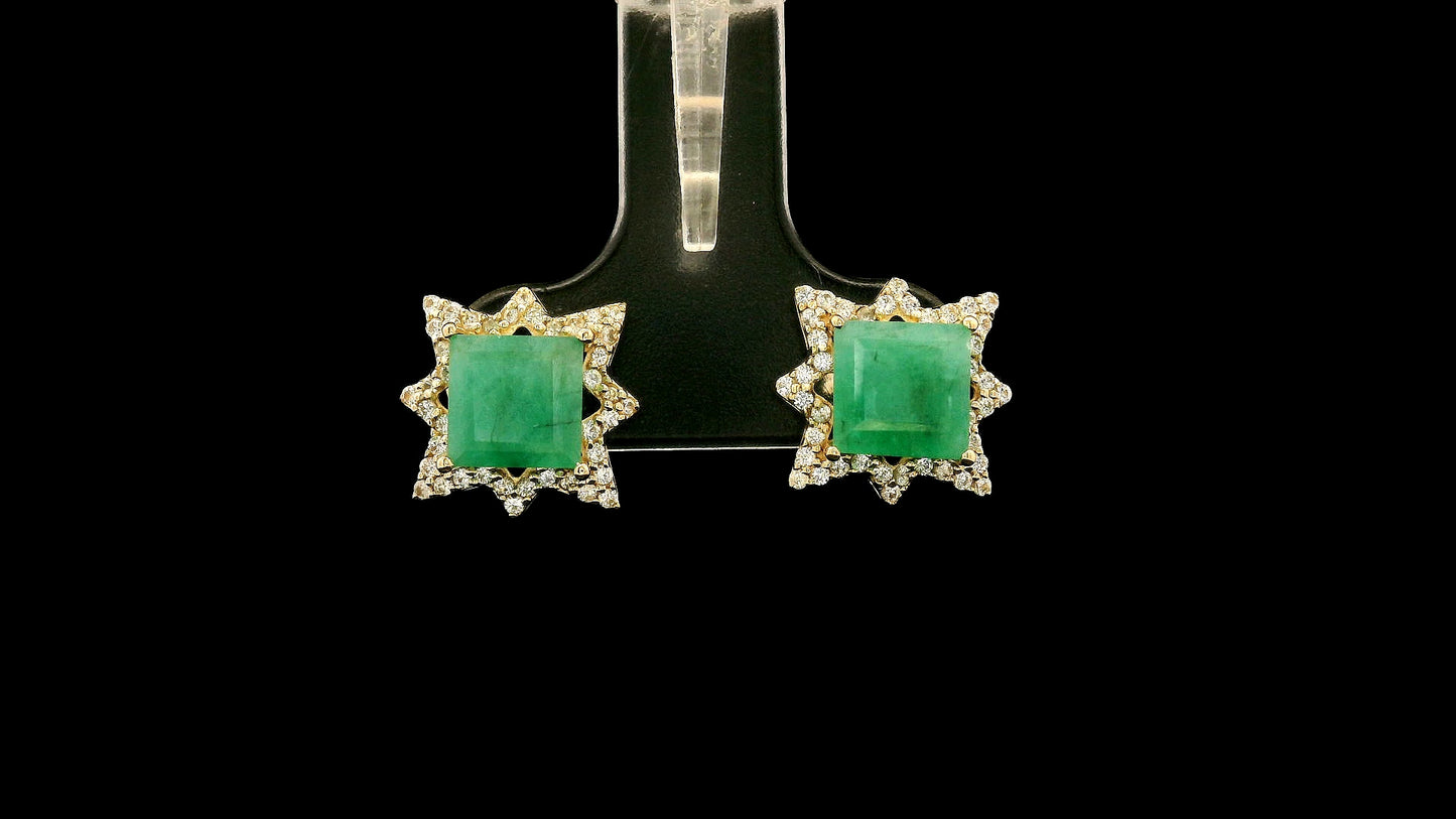 2.41 Ct Square Emerald 9K Gold Earrings