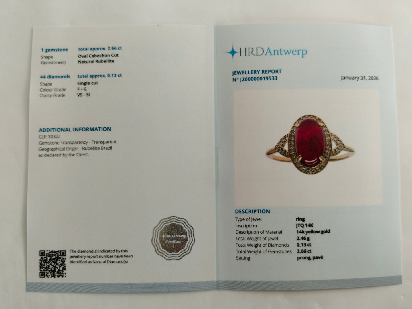 2.79 Ct Oval Cabochon Cut Natural Rubellite 14K Gold Ring