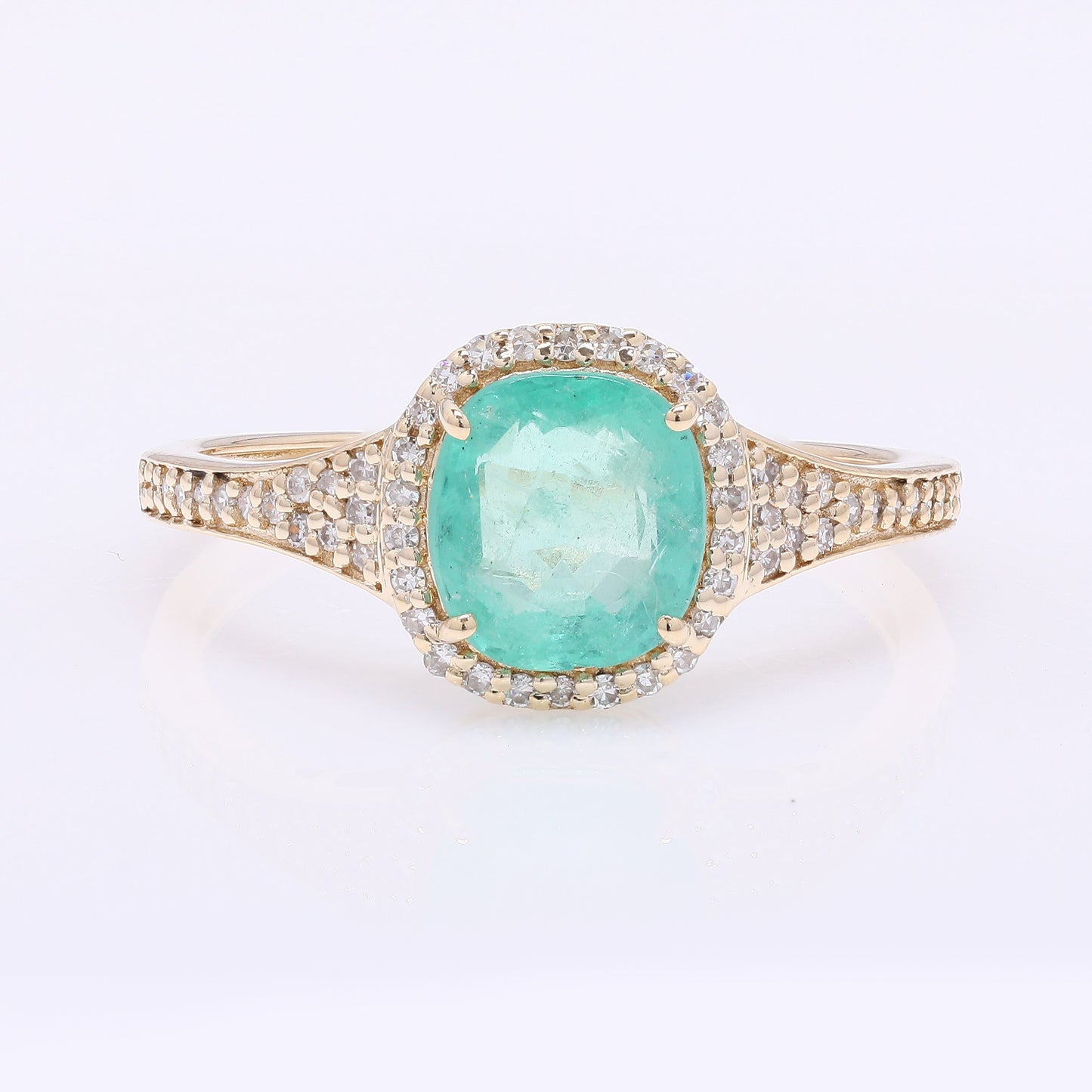 1.42 Ct Cushion Mixed Cut Natural Emerald 14K Gold Ring