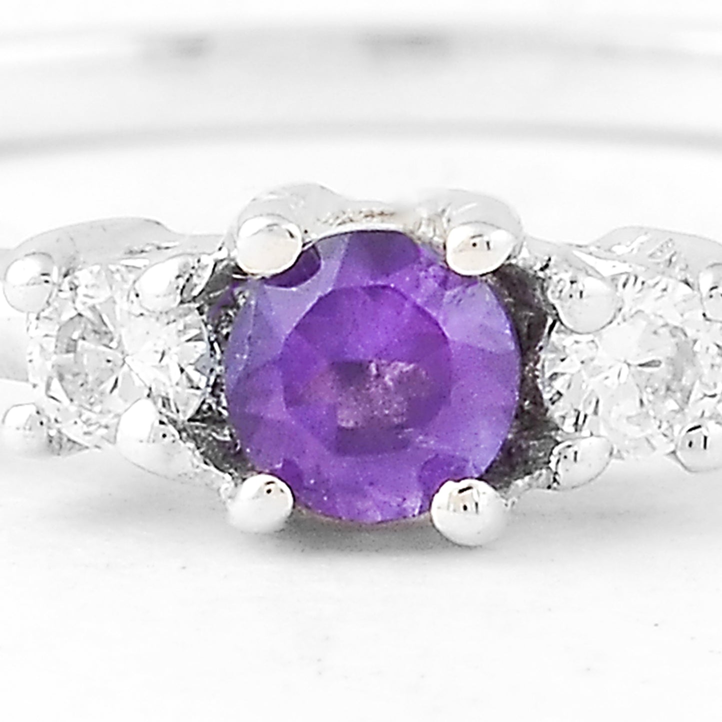 0.23 Ct Round Amethyst, Cubic Zirconia, 925 Sterling Silver Ring
