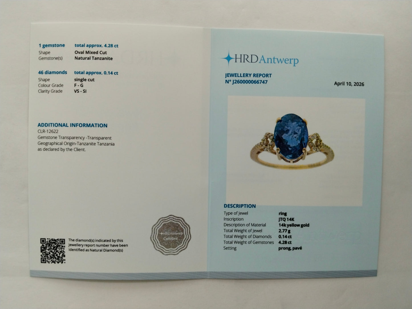 4.42 Ct Oval Mixed Cut Natural Tanzanite 14K Gold Ring