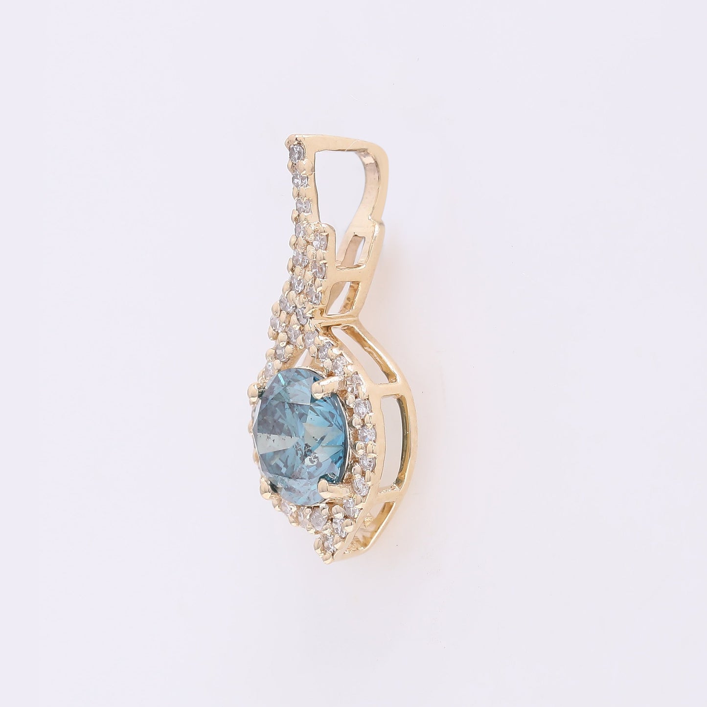 0.78 Ct Round Blue Diamond 14K Gold Pendant