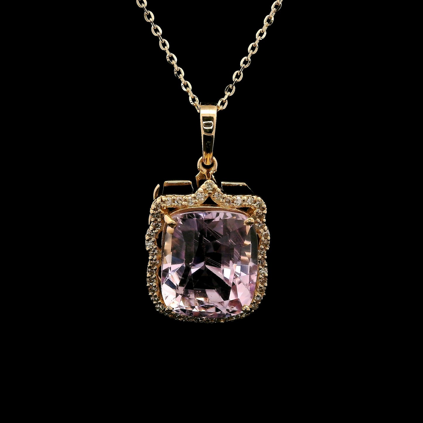 6.24 Ct Cushion Kunzite 14K Gold Pendant