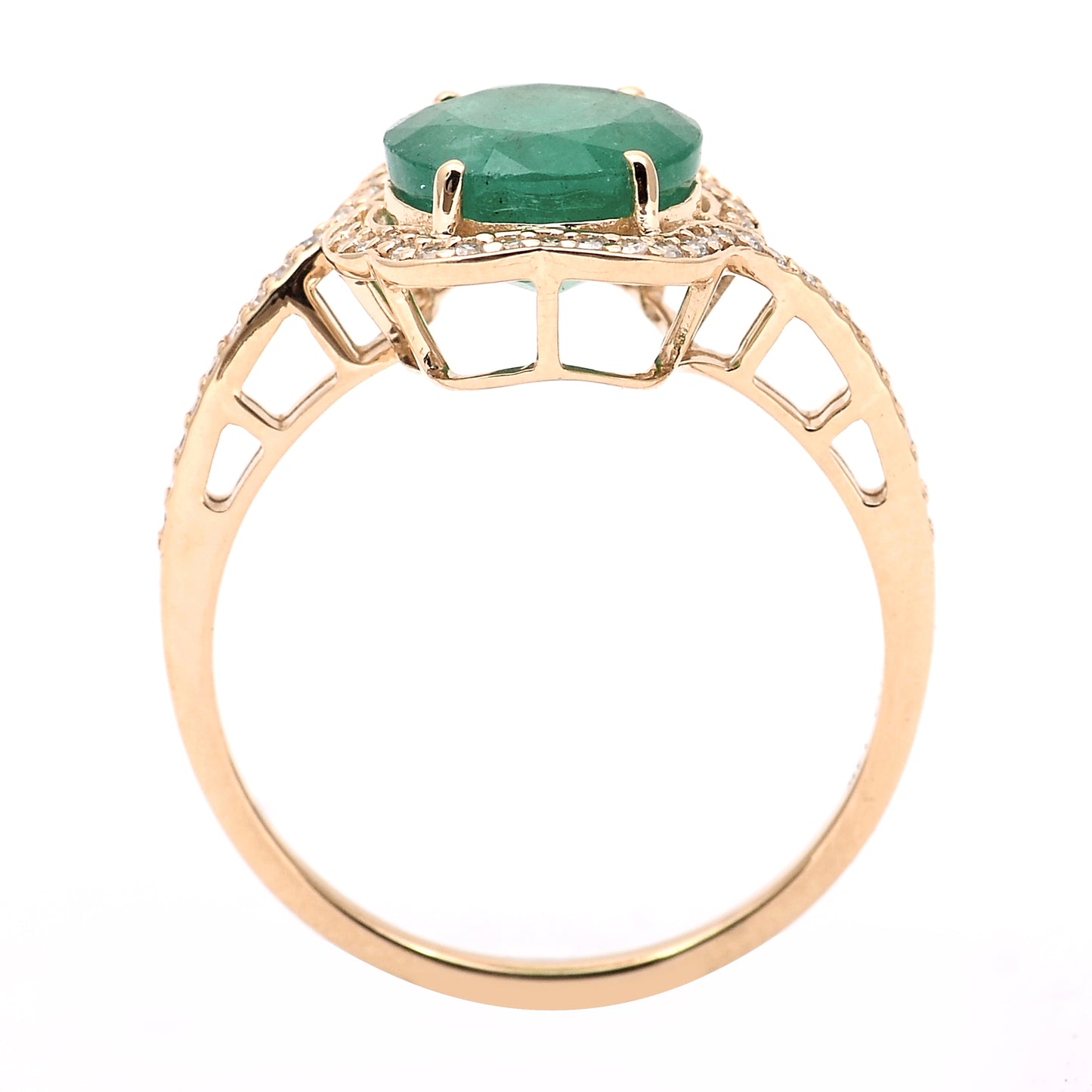 2.27 Ct Round Mixed Cut Natural Emerald 14K Gold Ring
