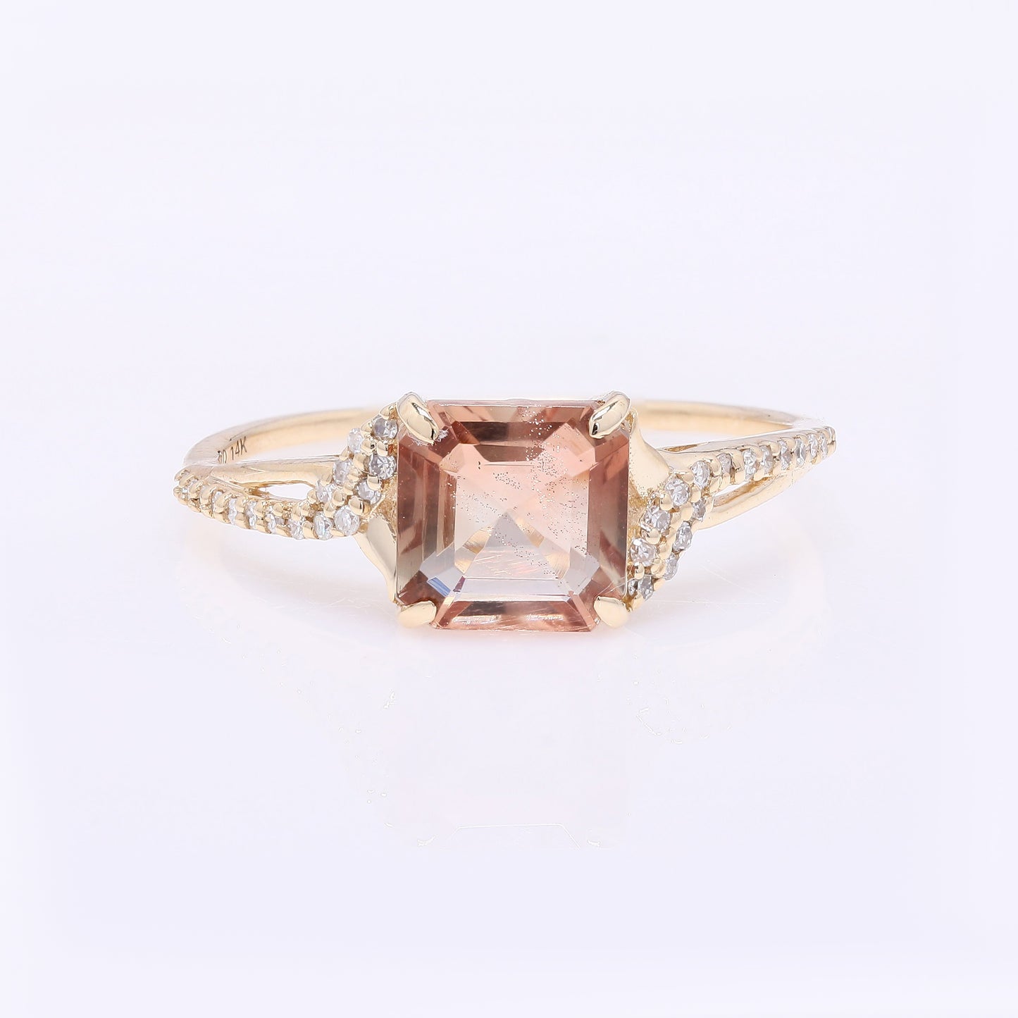 1.37 Ct Octagon Step Cut Natural Sunstone 14K Gold Ring