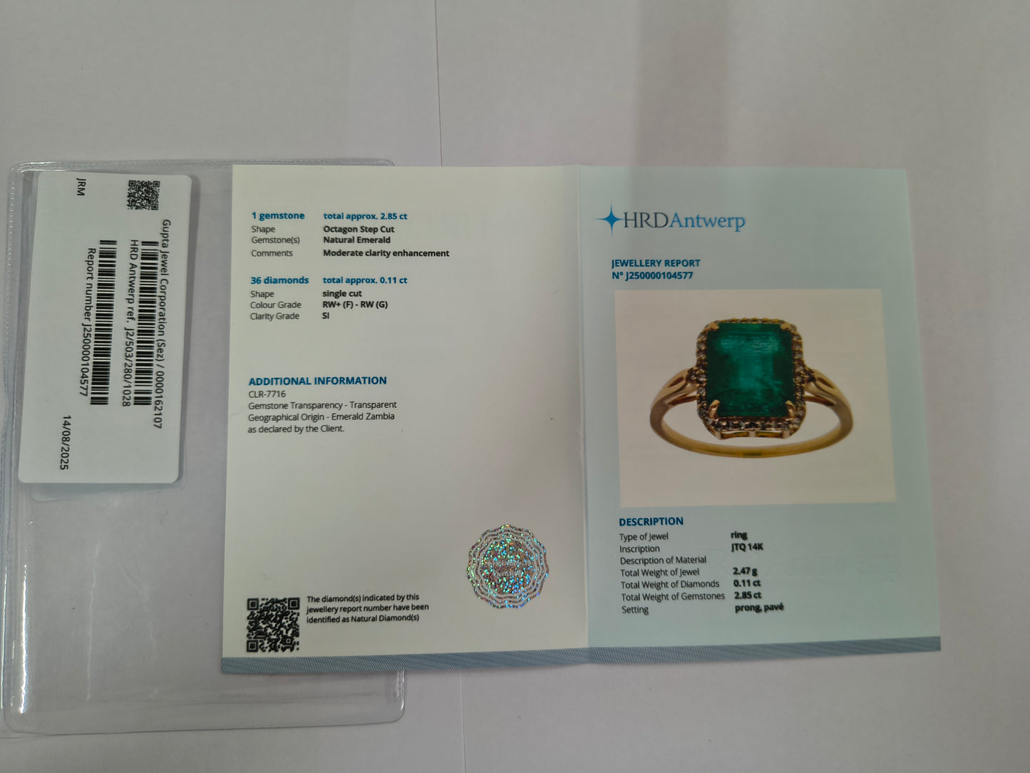 2.96 Ct Octagon Step Cut Natural Emerald 14K Gold Ring