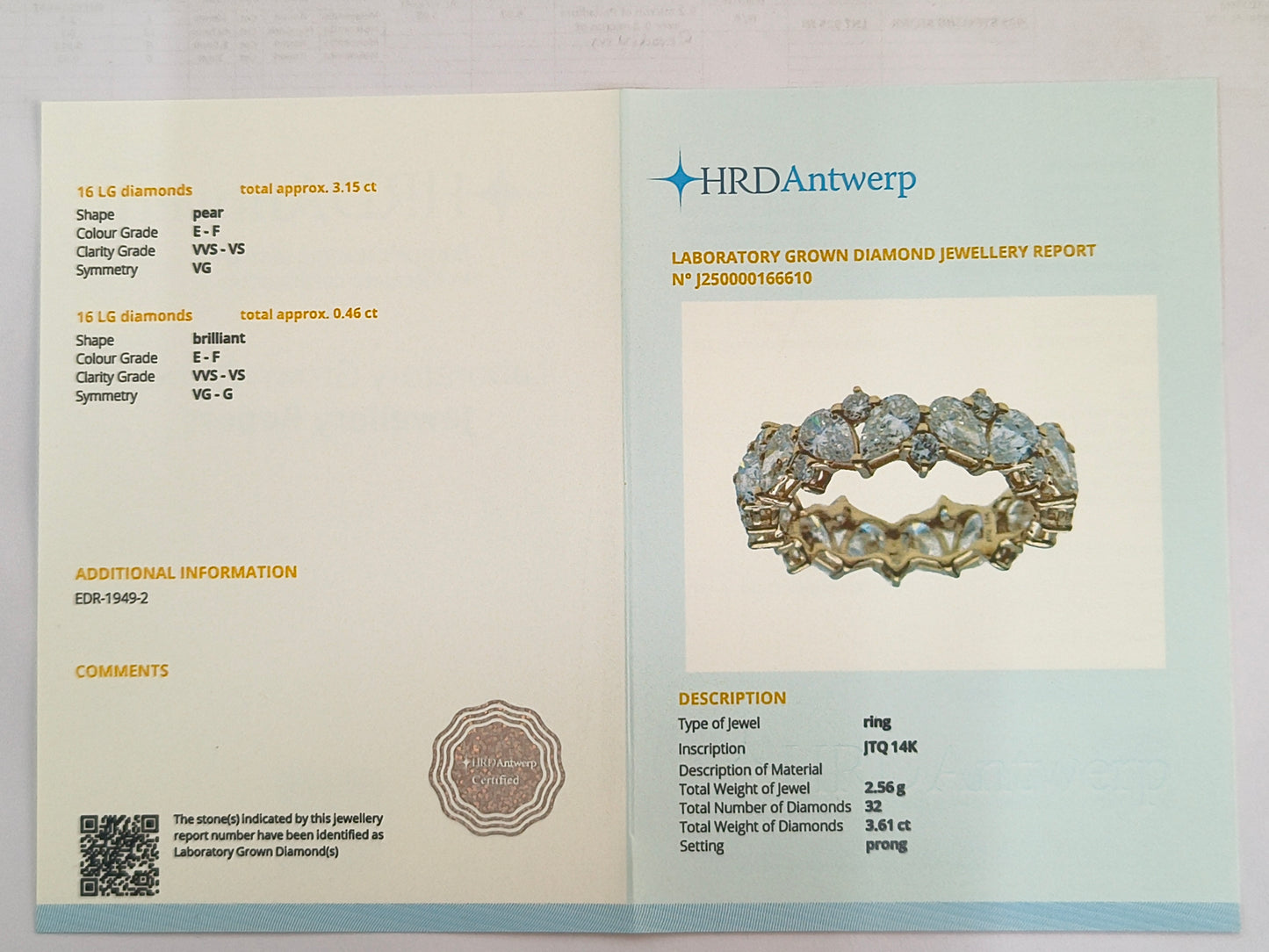 3.61 Carats Lab Grown Diamond 14K Gold Ring