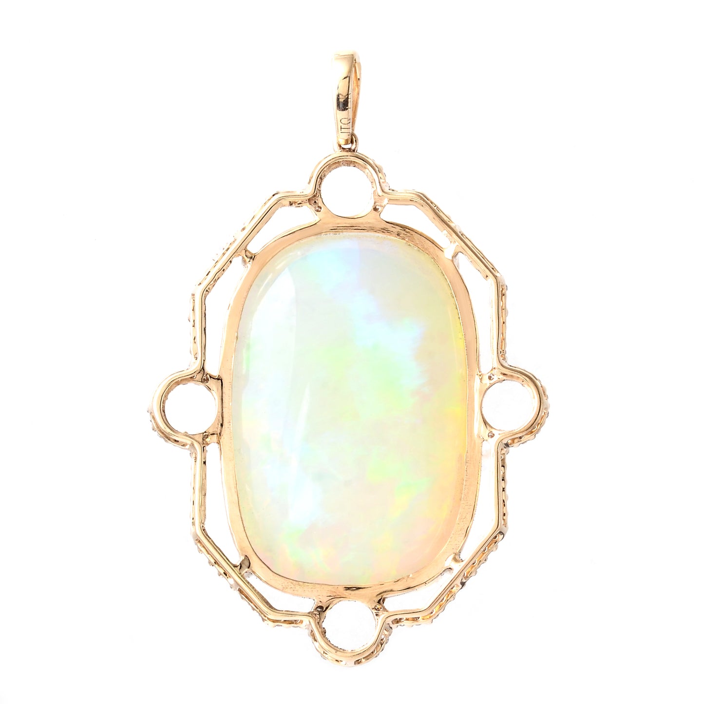 26.76 Ct Rectangular Cushion Cabochon Natural Opal 14K Gold Pendant