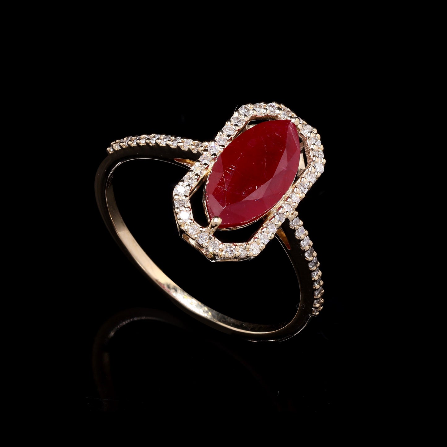 2.06 Ct Marquise Mixed Cut Natural Ruby 14K Gold Ring