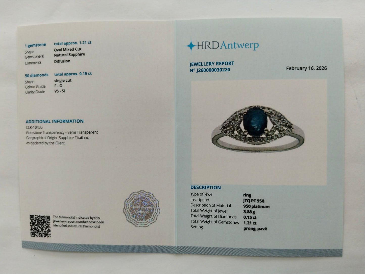 1.36 Ct Oval Mixed Cut Natural Sapphire 950 Platinum Ring