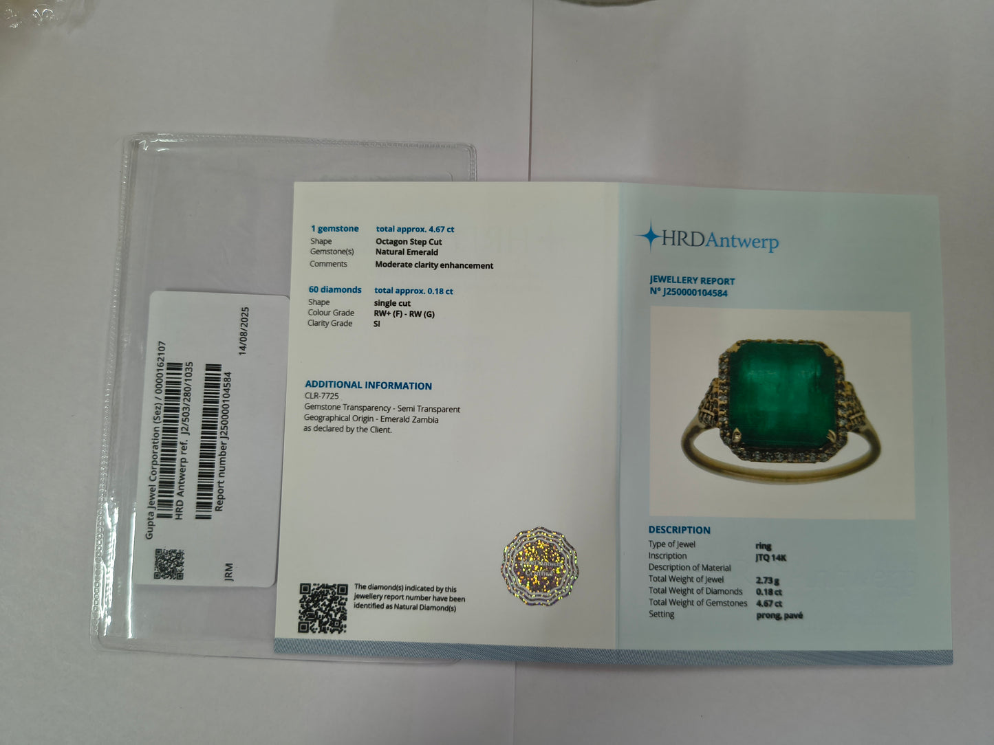 4.85 Ct Octagon Step Cut Natural Emerald 14K Gold Ring
