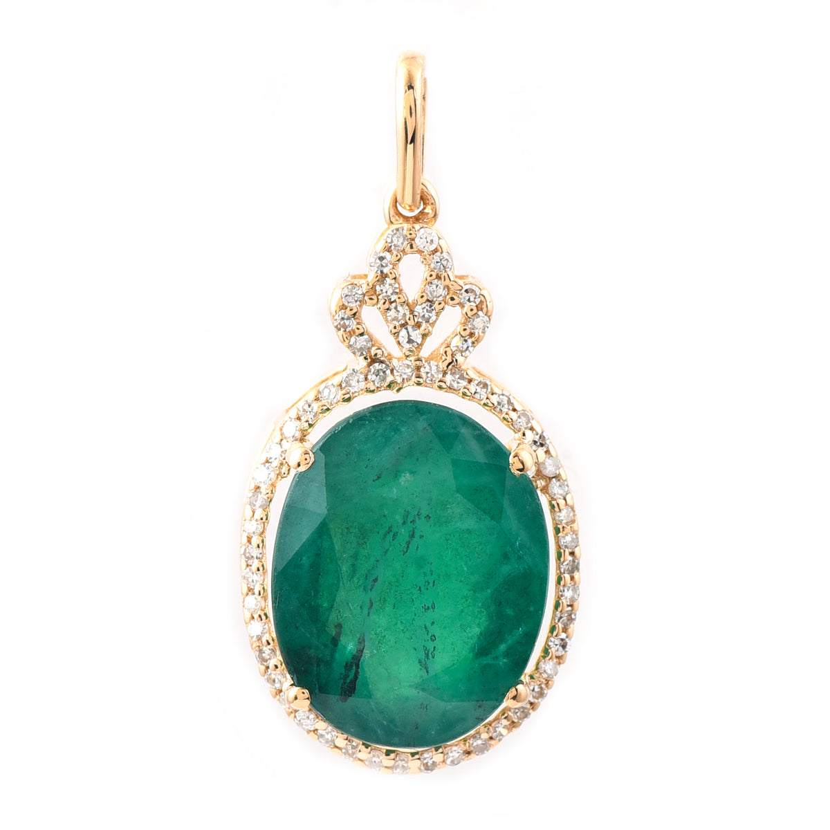 5.97 Ct Oval Mixed Cut Natural Emerald 14K Gold Pendant