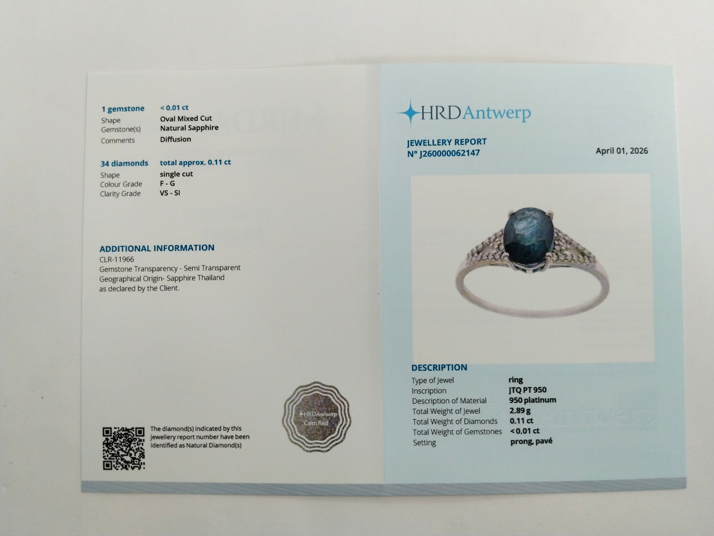 1.94 Ct Oval Mixed Cut Natural Sapphire 950 Platinum Ring
