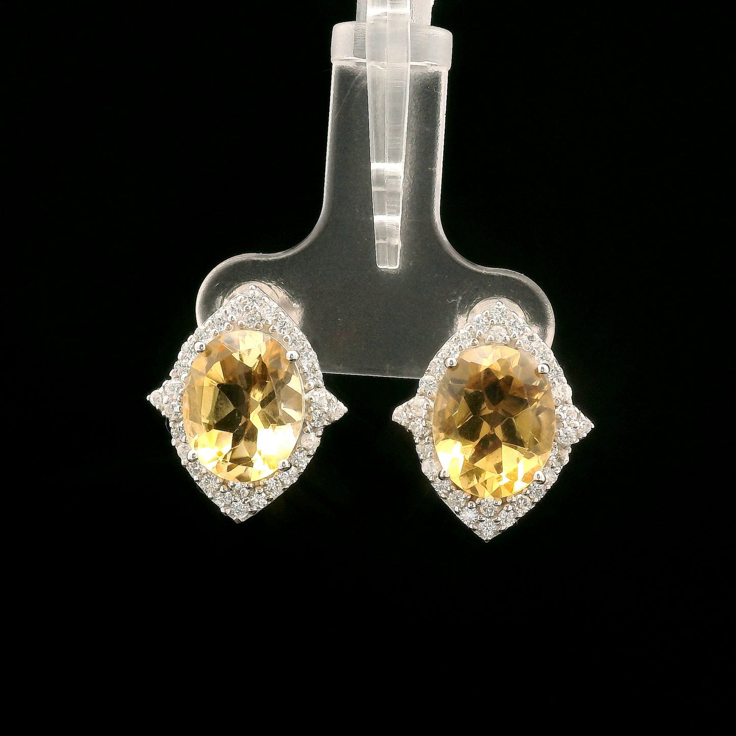 5.51 Ct Oval Citrine, White Zircon 925 Sterling Silver Earrings