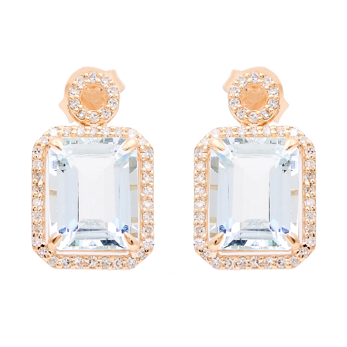 4.21 Ct Octagon Natural Aquamarine 14K Gold Earrings