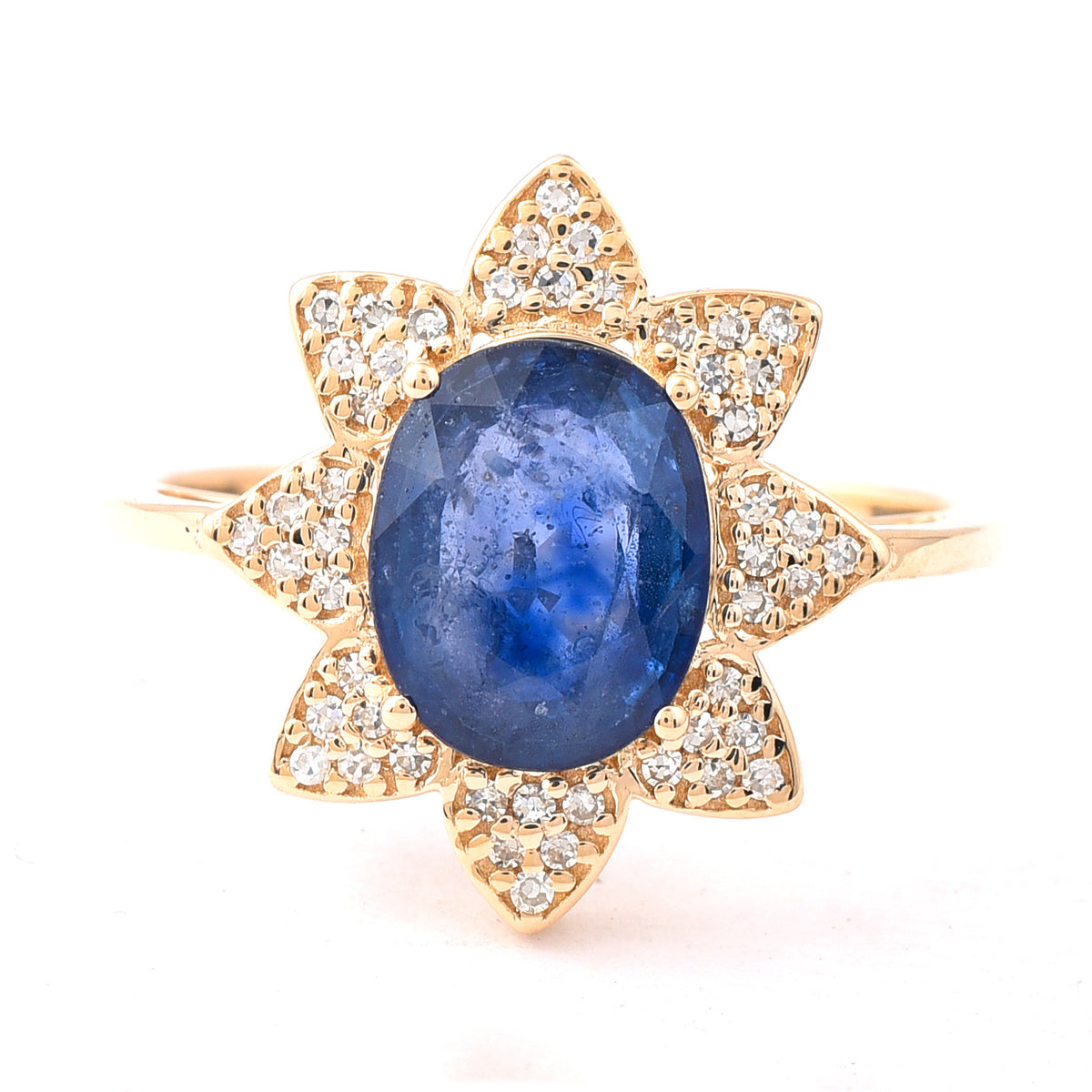 2.45 Ct Oval Mixed Cut Natural Sapphire 14K Gold Ring