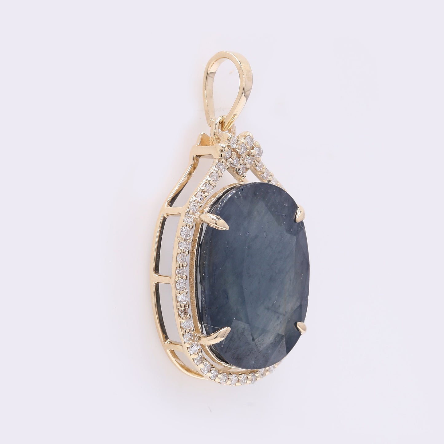 8.50 Ct Oval Mixed Cut Natural Sapphire 14K Gold Pendant