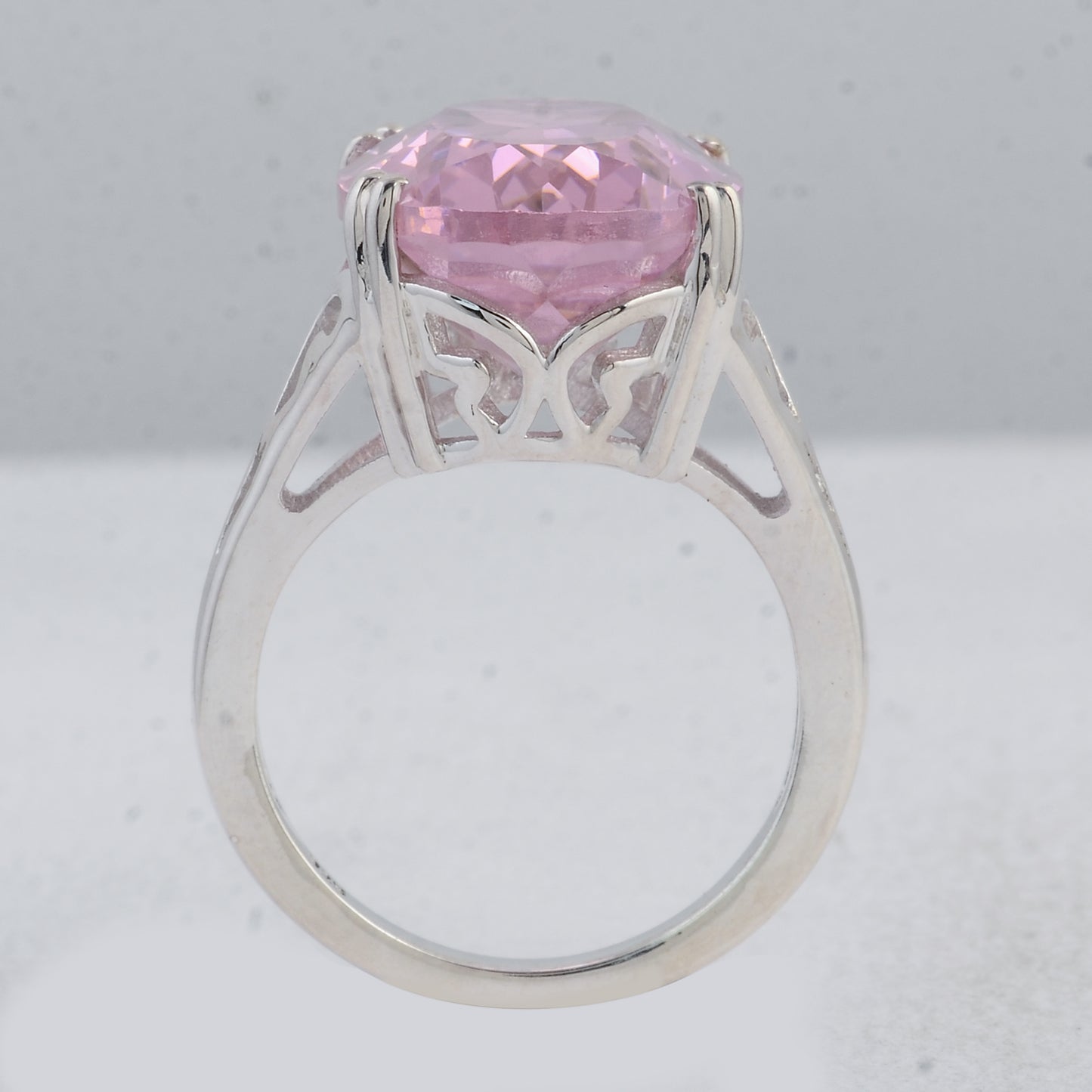 26.79 Ct Oval Pink Cz 925 Sterling Silver Ring