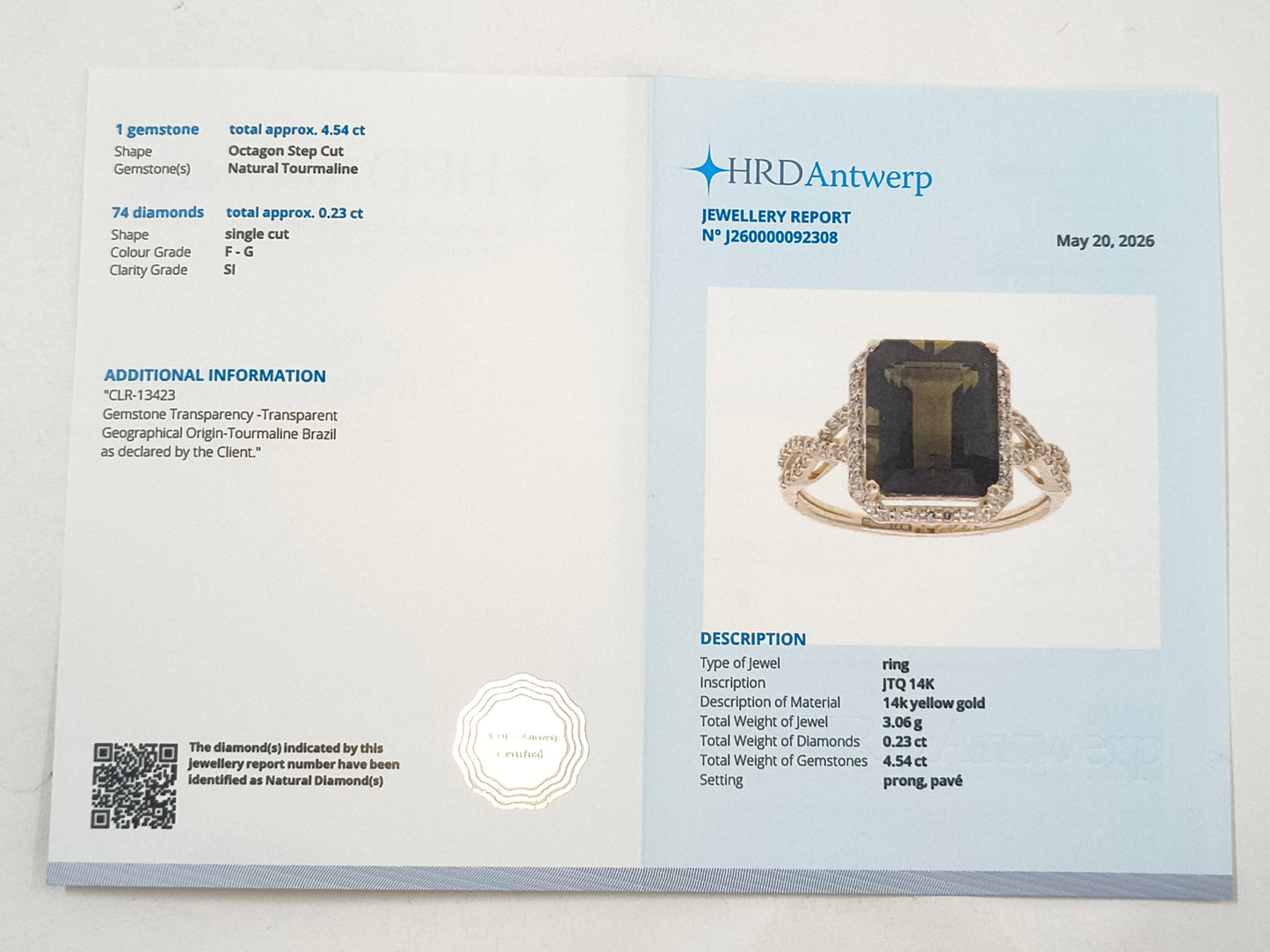 4.77 Ct Octagon Tourmaline 14K Gold Ring